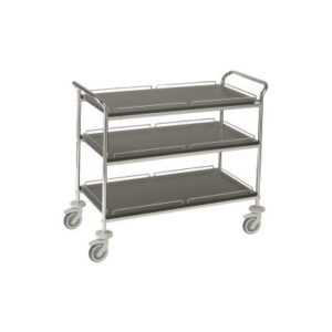 Chariot de service Caddie Passepartout 3 étagères en bois mélaminé (couleur noir métal) avec barres de retention en finition chromé, 1030 x 490 x 945 mm 4 roulettes pivotantes ø 100mm avec  pare-chocs transport départ usine