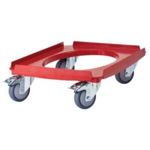 Camdolly passend für alle GN 1/1 Cam GoBoxen, 4 Lenkrollen, wovon 2 mit Bremse, Gewicht 4,5 kg.  Tragfähigkeit 250 kg., Farbe feuerrot