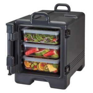Conteneur de transport isotherme gamme Ultra Pan, chargeur frontal, construction monobloc sans soudure, avec épaisse couche isolante en polyuréthane, dim. extérieur 65,4 x 43,2 x 56,8 cm poids 10,5 kg., porte entièrement amovible