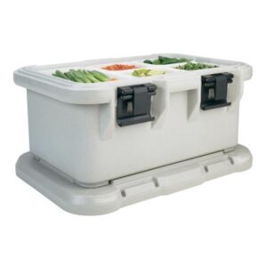 Conteneur de transport isotherme gamme S, construction en polypropylène durable avec joint intégré et gros systèmes de fermeture en nylon, pour1 bac GN1/1 profondeur 200 mm dim. extérieurs 64 x 43,5 x 30,5 cm, gris moucheté